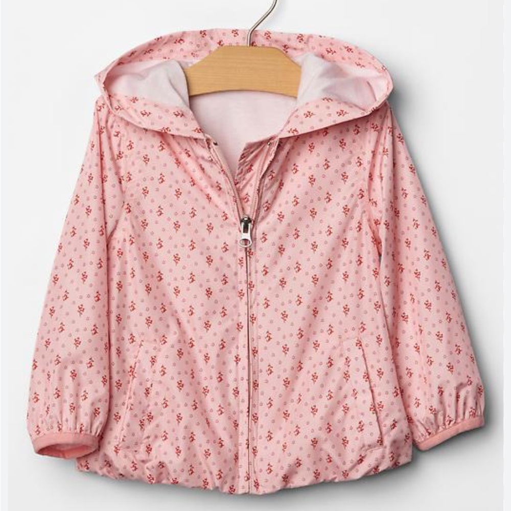 Baby Gap Floral Printed Windbuster Windbreaker Hooded Jacket Pink